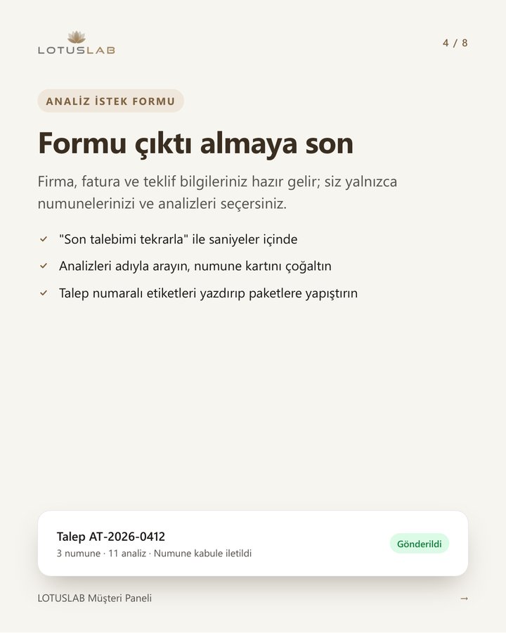 Müşteri Paneli: online analiz istek formu